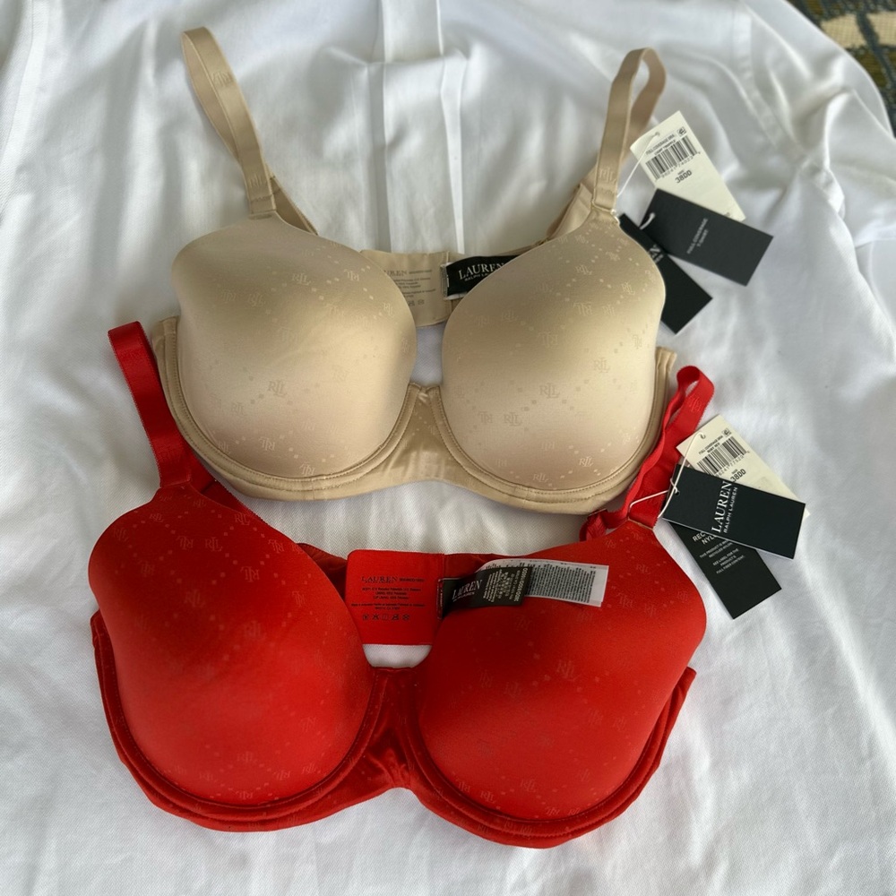 Lauren Ralph Lauren Women's Red and Beige Bras Comfort Collection Repeat-Logo